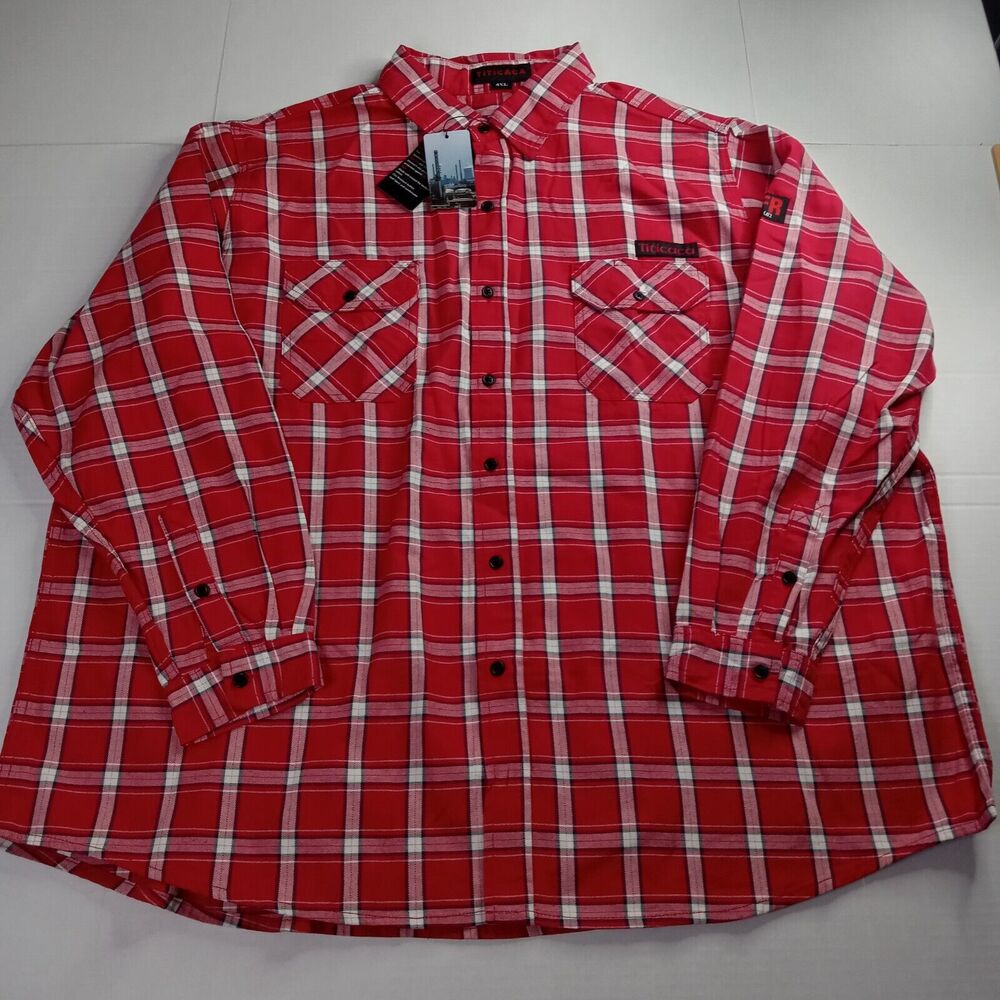 Titicaca FR Work Shirt Flame Resistant Men's 4XL Red Plaid 100% Cotton‎